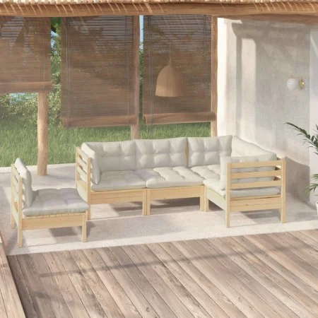 Muebles de jardín 5 piezas cojines madera de pino crema de , Conjuntos de jardín - Ref: Foro24-3096406, Precio: 401,73 €, Des...