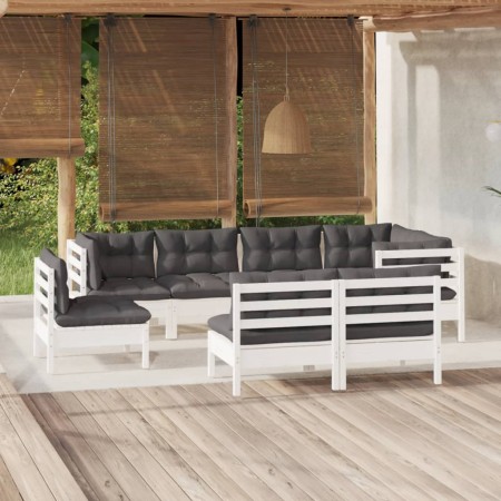 Garden furniture 8 pieces and white cushions solid pine wood by , Garden sets - Ref: Foro24-3096467, Price: 757,92 €, Discoun...