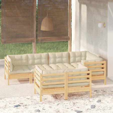 Garden furniture 7 pieces and cushions solid cream pine wood by , Garden sets - Ref: Foro24-3096490, Price: 563,67 €, Discoun...