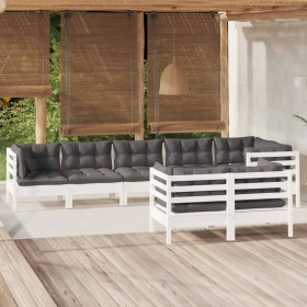 Garden furniture 8 pieces and white cushions solid pine wood by , Garden sets - Ref: Foro24-3096503, Price: 787,99 €, Discoun...