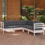 Garden furniture 5 pieces with white cushions solid pine wood by , Garden sets - Ref: Foro24-3096672, Price: 474,42 €, Discou...