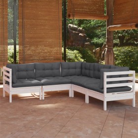 Muebles de jardín 5 pzas con cojines blanco madera maciza pino de , Conjuntos de jardín - Ref: Foro24-3096672, Precio: 474,99...