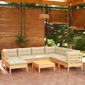 Muebles de jardín 8 pzas y cojines madera maciza de pino crema de , Conjuntos de jardín - Ref: Foro24-3096653, Precio: 734,00...