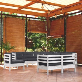 Garden furniture 9 pieces and white cushions solid pine wood by , Garden sets - Ref: Foro24-3096768, Price: 848,37 €, Discoun...