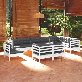 Garden furniture 10 pieces and white cushions solid pine wood by , Garden sets - Ref: Foro24-3096780, Price: 928,07 €, Discou...