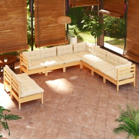 Garden furniture 9 pieces and cushions solid cream pine wood by , Garden sets - Ref: Foro24-3096827, Price: 706,04 €, Discoun...