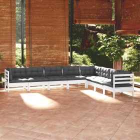 Garden furniture 8 pieces and white cushions solid pine wood by , Garden sets - Ref: Foro24-3096804, Price: 758,99 €, Discoun...