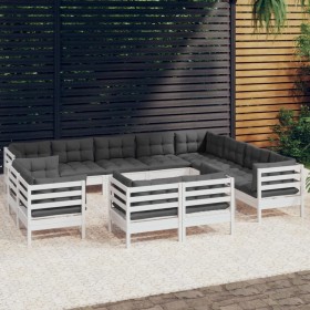 Gartenmöbel 12-teilig und weiße Kissen aus massivem Kiefernholz von , Gartensets - Ref: Foro24-3096948, Preis: 1,00 €, Rabatt: %