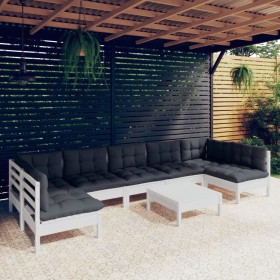 Garden furniture 8 pieces with white cushions solid pine wood by , Garden sets - Ref: Foro24-3097170, Price: 724,67 €, Discou...