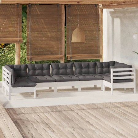 Muebles de jardín 7 pzas con cojines blanco madera de pino de , Conjuntos de jardín - Ref: Foro24-3096431, Precio: 632,41 €, ...