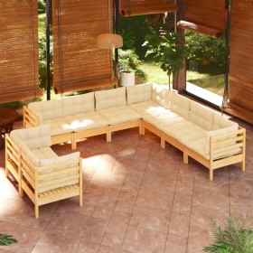 Gartenmöbel 9-teilig und Kissen aus massivem cremefarbenem Kiefernholz von , Gartensets - Ref: Foro24-3096899, Preis: 730,99 ...