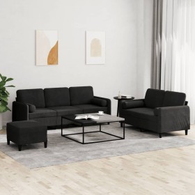 3-piece black velvet sofa set with cushions by , Sofas - Ref: Foro24-3202049, Price: 618,99 €, Discount: %