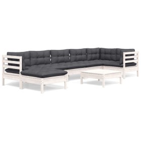 Garden furniture 8 pieces and white cushions solid pine wood by , Garden sets - Ref: Foro24-3096557, Price: 729,99 €, Discoun...