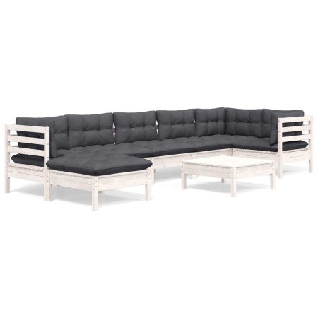 Garden furniture 8 pieces and white cushions solid pine wood by , Garden sets - Ref: Foro24-3096557, Price: 729,99 €, Discoun...