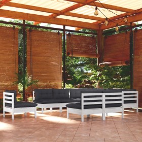 Garden furniture 10 pieces and white cushions solid pine wood by , Garden sets - Ref: Foro24-3096756, Price: 899,99 €, Discou...