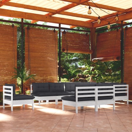 Garden furniture 10 pieces and white cushions solid pine wood by , Garden sets - Ref: Foro24-3096756, Price: 899,11 €, Discou...