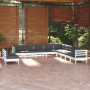 Garden furniture 11 pieces and white cushions solid pine wood by , Garden sets - Ref: Foro24-3096852, Price: 970,35 €, Discou...