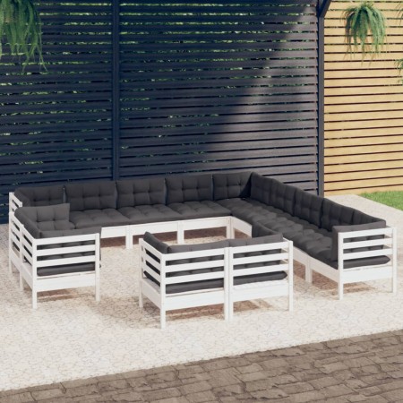 Garden furniture 13 pieces and white cushions solid pine wood by , Garden sets - Ref: Foro24-3096960, Price: 1,00 €, Discount: %