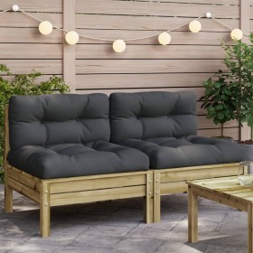 Gartensofas ohne Armlehnen mit Kissen 2 Stück Kiefernholz von , Modulare Sofas für den Außenbereich - Ref: Foro24-838164, Pre...