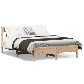 Bed frame with solid pine wood headboard 140x190 cm by , Beds and slatted bases - Ref: Foro24-842662, Price: 103,37 €, Discou...