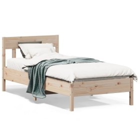 Bed frame with solid pine wood headboard 90x190 cm by , Beds and slatted bases - Ref: Foro24-842674, Price: 74,46 €, Discount: %