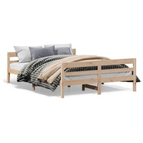 Bed frame with solid pine wood headboard 140x200 cm by , Beds and slatted bases - Ref: Foro24-842786, Price: 184,31 €, Discou...