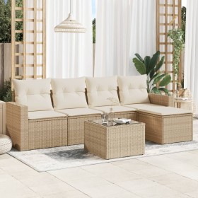 Garden sofa set with cushions 6 pieces beige synthetic rattan by , Modular outdoor sofas - Ref: Foro24-3251235, Price: 433,99...