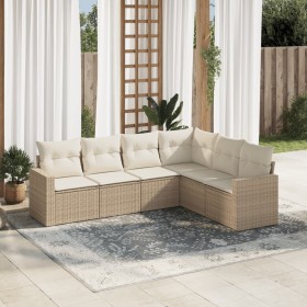 Garden sofa set with cushions 6 pieces beige synthetic rattan by , Modular outdoor sofas - Ref: Foro24-3251345, Price: 541,91...