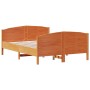 Estructura cama con cabecero madera pino marrón cera 140x200 cm de , Camas y somieres - Ref: Foro24-3216175, Precio: 219,76 €...