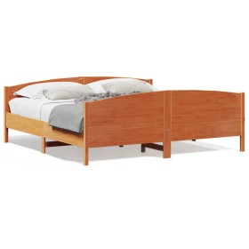 Bed frame with wax brown pine wood headboard 200x200 cm by , Beds and slatted bases - Ref: Foro24-3216163, Price: 259,99 €, D...