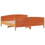 Bed frame with wax brown pine wood headboard 200x200 cm by , Beds and slatted bases - Ref: Foro24-3216163, Price: 259,80 €, D...