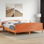 Bed frame with wax brown pine wood headboard 200x200 cm by , Beds and slatted bases - Ref: Foro24-3216163, Price: 259,80 €, D...