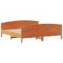 Bed frame with wax brown pine wood headboard 200x200 cm by , Beds and slatted bases - Ref: Foro24-3216163, Price: 259,80 €, D...