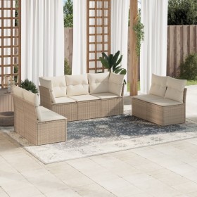 Set of 7-piece garden sofas and beige synthetic rattan cushions by , Garden sets - Ref: Foro24-3249247, Price: 597,58 €, Disc...