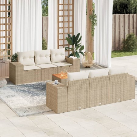 Set of 7-piece garden sofas and beige synthetic rattan cushions by , Garden sets - Ref: Foro24-3257668, Price: 624,66 €, Disc...