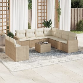 Garden sofa set with beige cushions 10 pieces synthetic rattan by , Modular outdoor sofas - Ref: Foro24-3251495, Price: 776,9...