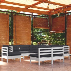 Garden furniture 9 pieces and white cushions solid pine wood by , Garden sets - Ref: Foro24-3096744, Price: 830,99 €, Discoun...