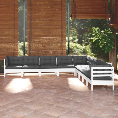 Muebles de jardín 9 pzas y cojines blanco madera maciza de pino de , Conjuntos de jardín - Ref: Foro24-3096816, Precio: 830,1...