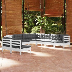 Garden furniture 9 pieces and white cushions solid pine wood by , Garden sets - Ref: Foro24-3096828, Price: 830,81 €, Discoun...