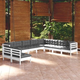 Garden furniture set 10 pieces and white cushions solid pine wood by , Garden sets - Ref: Foro24-3096840, Price: 899,79 €, Di...