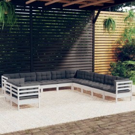 Garden furniture 11 pieces and white cushions solid pine wood by , Garden sets - Ref: Foro24-3096924, Price: 999,29 €, Discou...