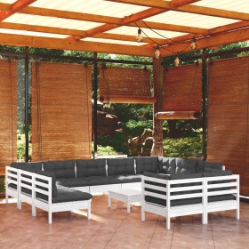 Muebles de jardín 12 pzas con cojines blanco madera maciza pino de , Conjuntos de jardín - Ref: Foro24-3097266, Precio: 1,00 ...