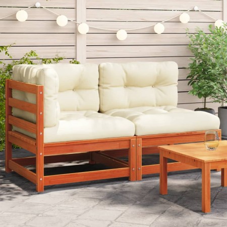 2-Sitzer-Gartensofa mit Kissen aus massivem Zirbenholz von , Modulare Sofas für den Außenbereich - Ref: Foro24-838122, Preis:...