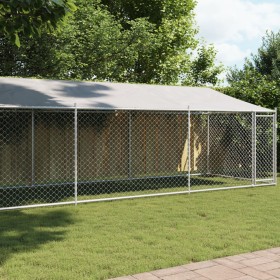 Galvanized steel roof and door dog cage, gray, 8x2x2 meters. by , Dog kennels and fences - Ref: Foro24-3209570, Price: 390,83...