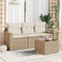 Gartensofa-Set mit Kissen, 4-teilig, beiges synthetisches Rattan von , Modulare Sofas für den Außenbereich - Ref: Foro24-3251...