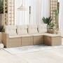 Garden sofa set with cushions 5 pieces beige synthetic rattan by , Modular outdoor sofas - Ref: Foro24-3251225, Price: 374,50...