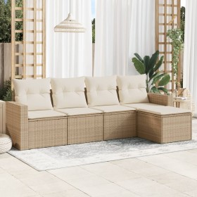 Garden sofa set with cushions 5 pieces beige synthetic rattan by , Modular outdoor sofas - Ref: Foro24-3251225, Price: 374,50...