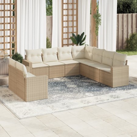 9-teiliges Gartensofa-Set mit beigen synthetischen Rattankissen von , Modulare Sofas für den Außenbereich - Ref: Foro24-32514...