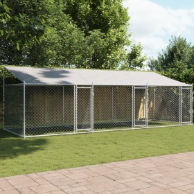 Hundekäfigdach und Türen Stahl verzinkt grau 6x2x2 m von , Hundehütten und Zäune - Ref: Foro24-3209564, Preis: 389,56 €, Raba...