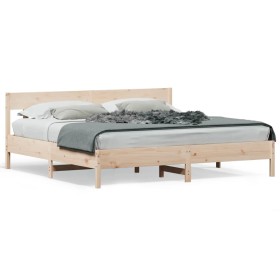 Bed frame with solid pine wood headboard 200x200cm by , Beds and slatted bases - Ref: Foro24-3216200, Price: 179,99 €, Discou...